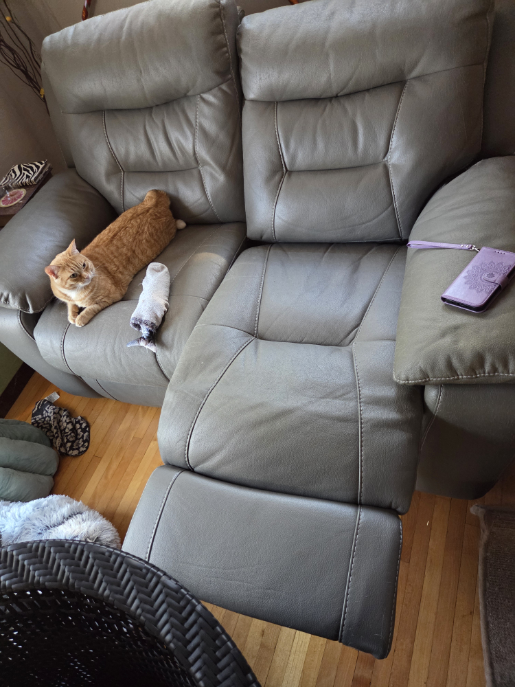 🥕  Grey Leather Reclining Loveseat - photo 5