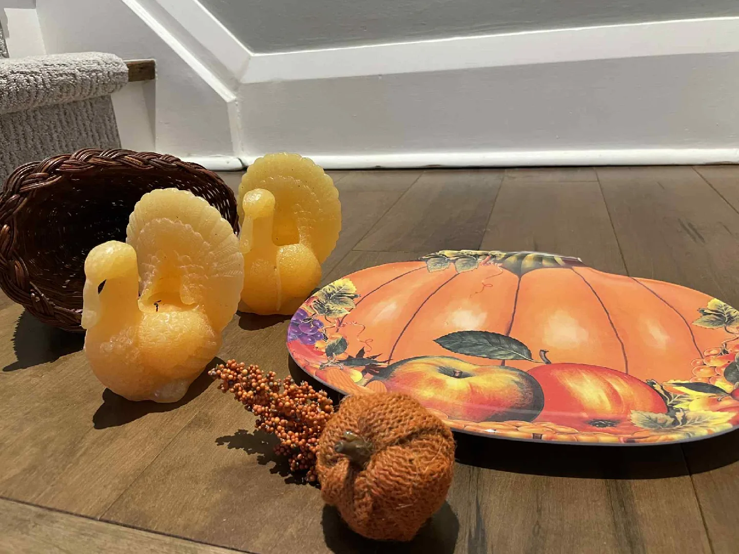 Fall Decor - Turkey Candles, Pumpkin Plate, Basket image indicator(2)