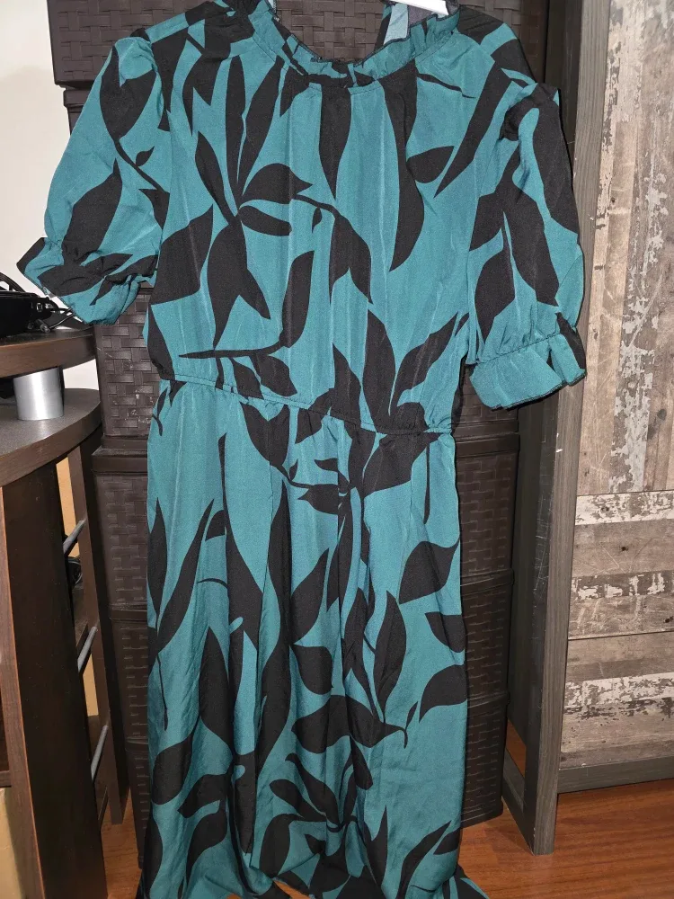 Floral Print Midi Dress - Teal & Black thumbnail