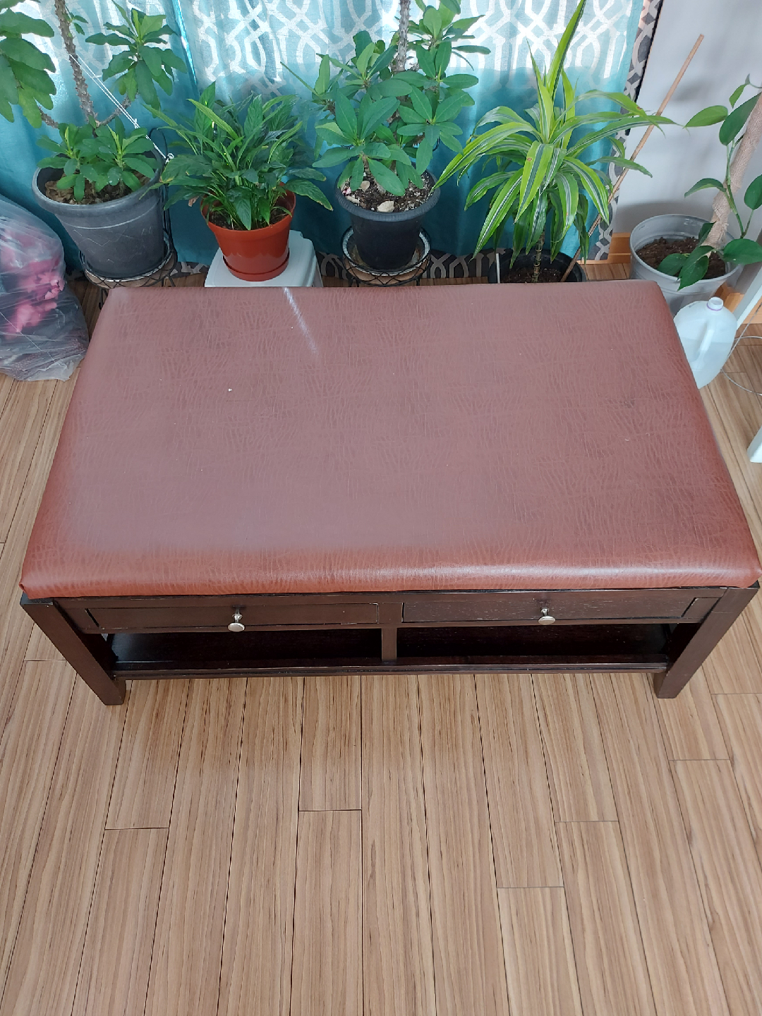 brown leather coffee table - photo 2