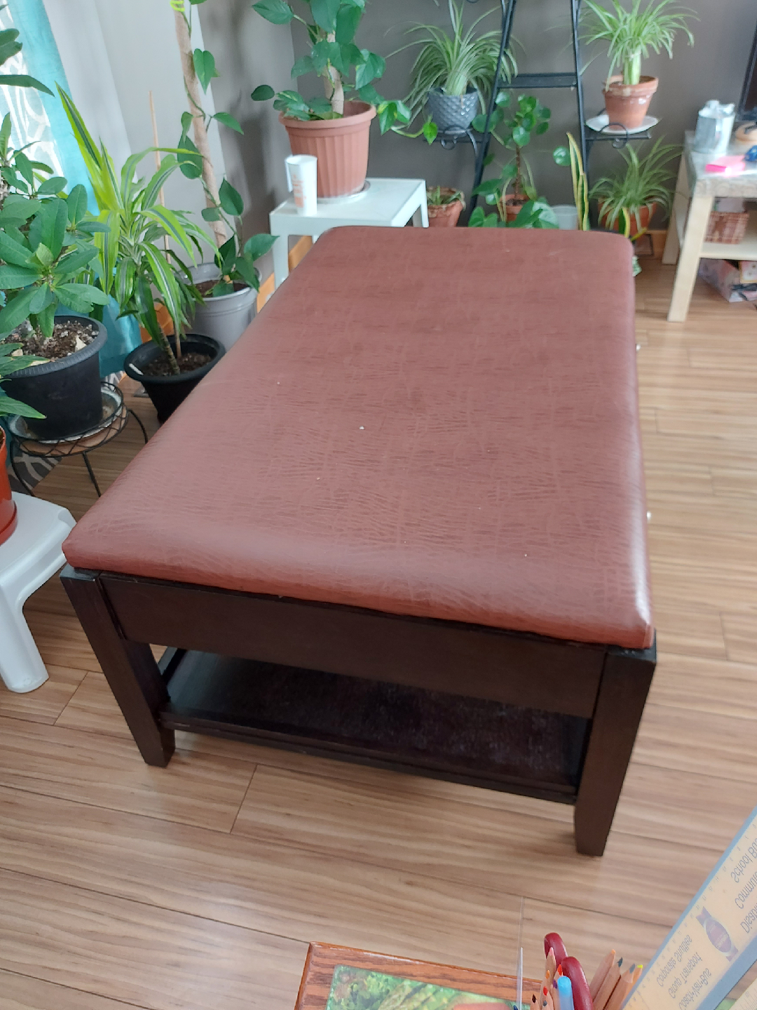 brown leather coffee table - photo 3