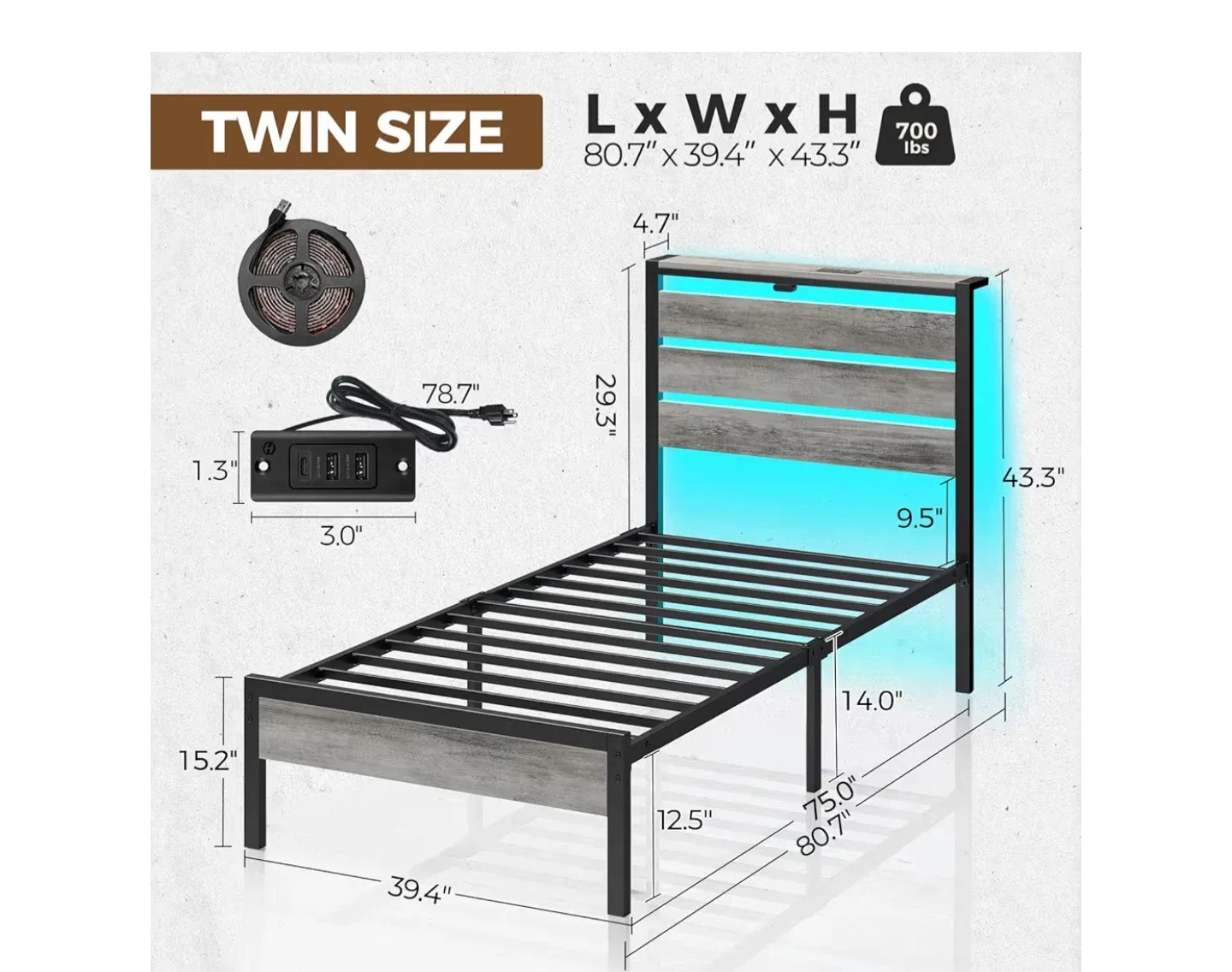 Twin Size Fantasy RGB LED Bed Frame image indicator(2)