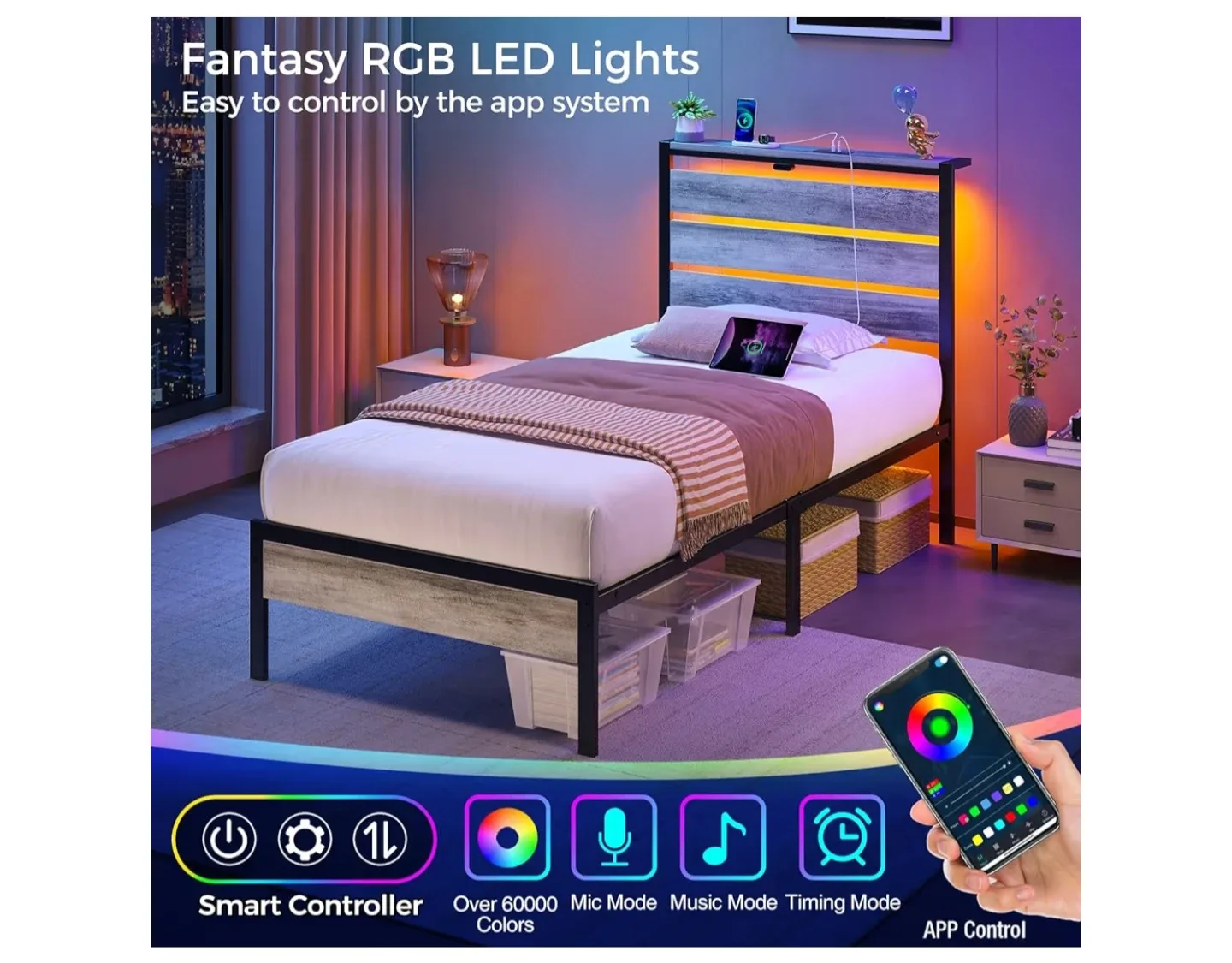 Twin Size Fantasy RGB LED Bed Frame image indicator(3)