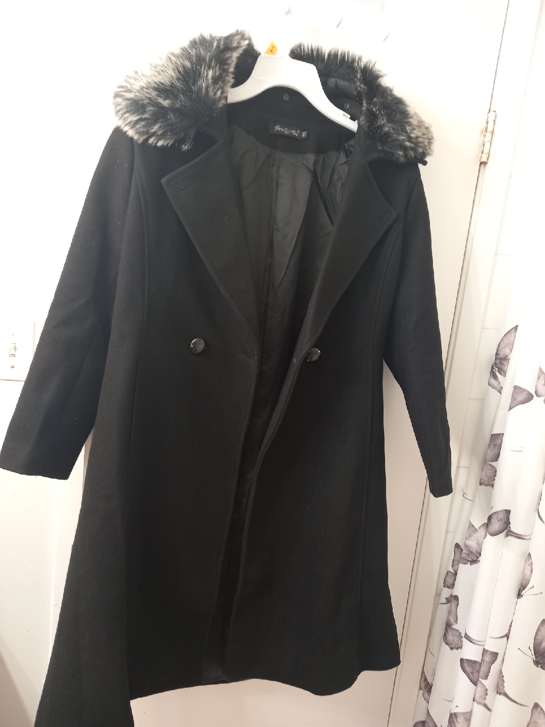 FengYunGu Black Wool Coat with Faux Fur Collar - 4XL - photo 3