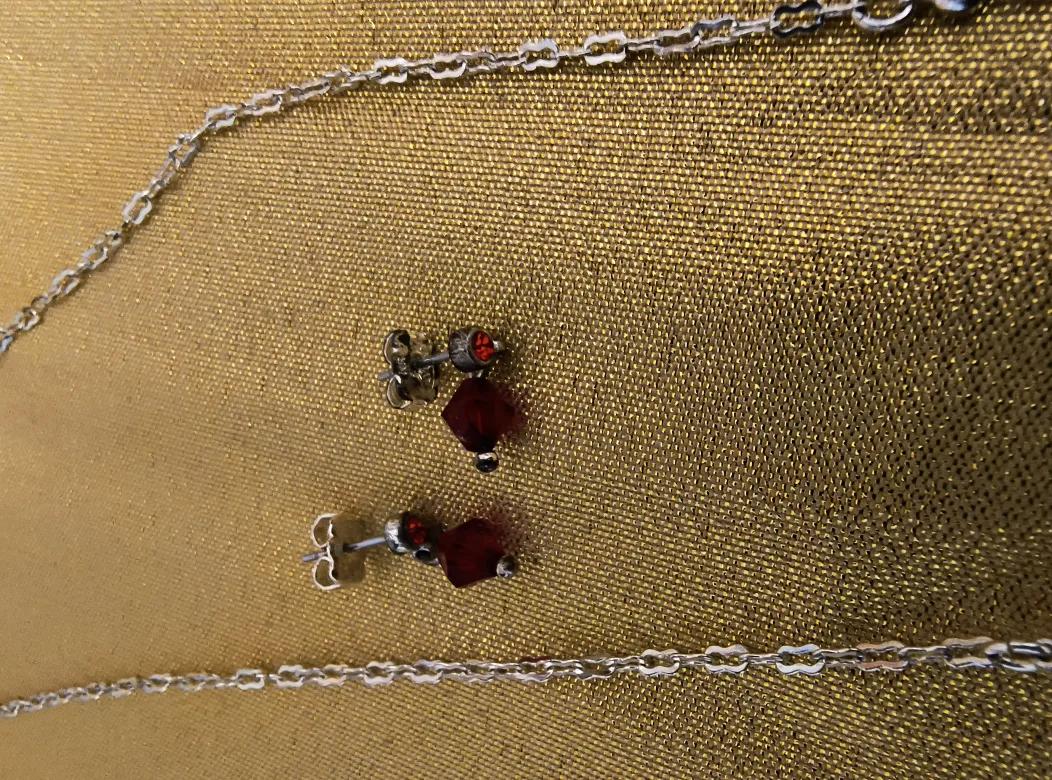 Necklace and Earring Set, Red and Silvertone image indicator(2)