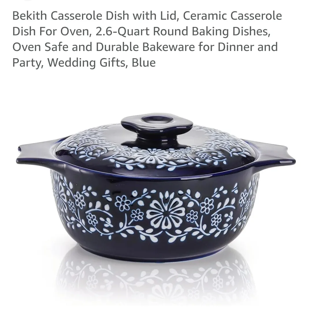 Bekith Casserole Dish with Lid, Blue