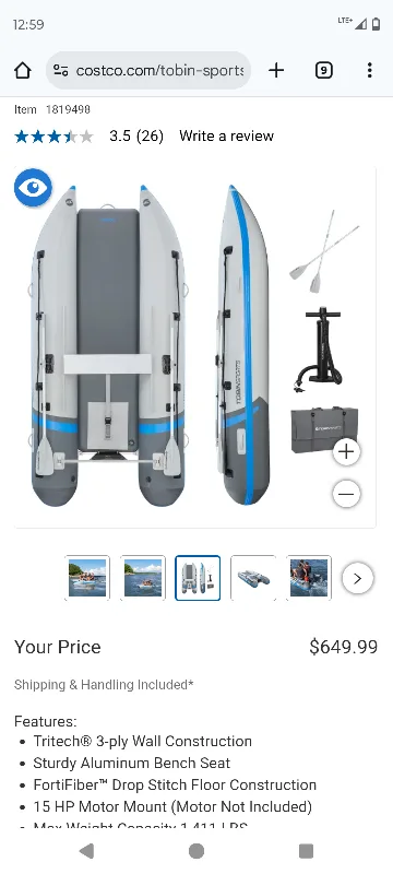 Tobin Sports Inflatable Boat & Mercury 5HP Outboard Motor image indicator(2)