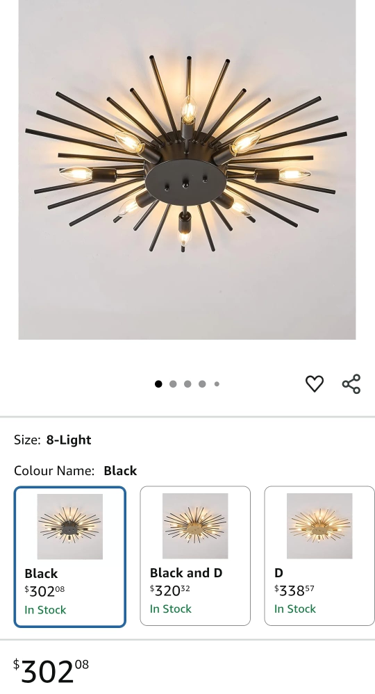 8-Light Sputnik Ceiling Light - Black