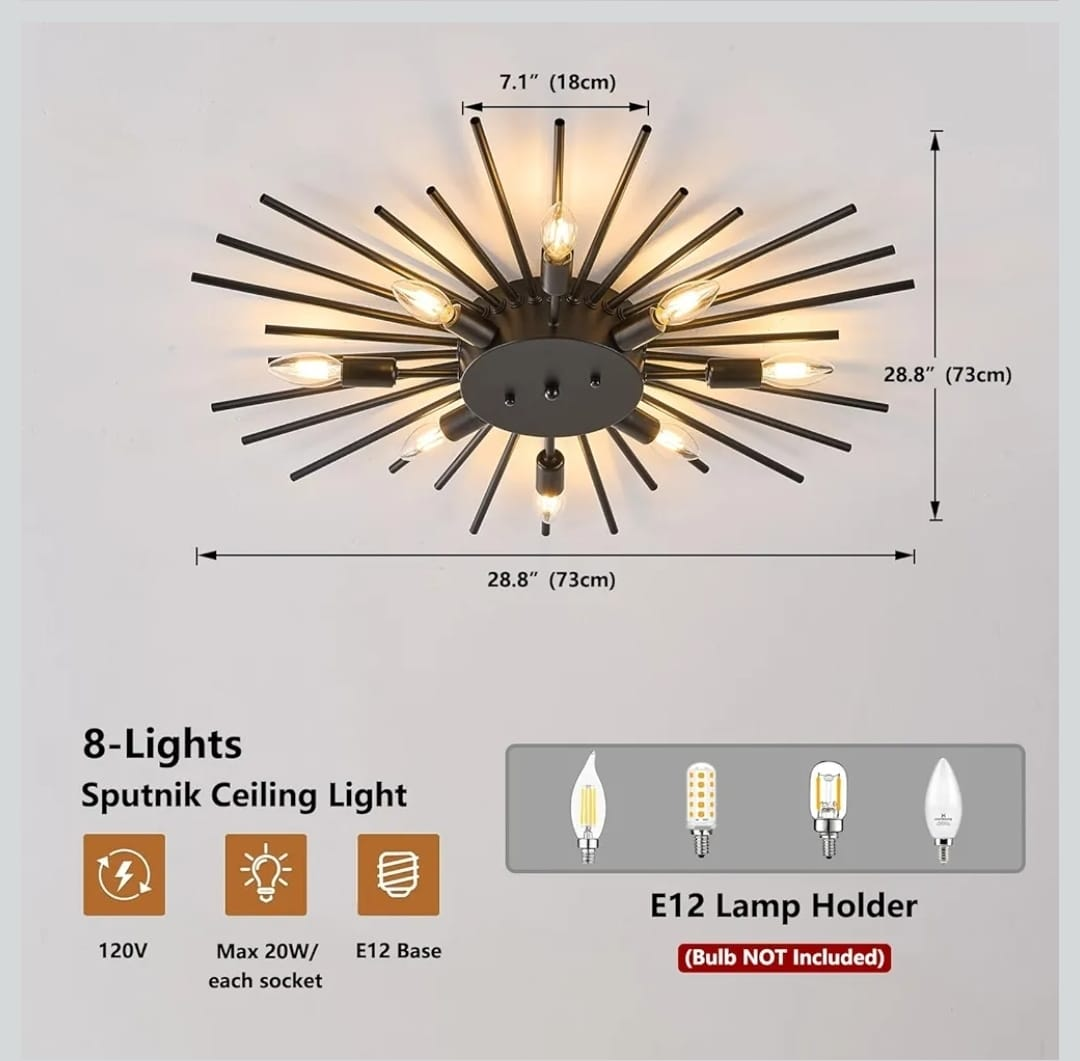 8-Light Sputnik Ceiling Light - Black - photo 2
