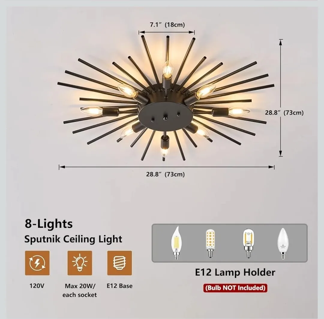 8-Light Sputnik Ceiling Light - Black image indicator(2)