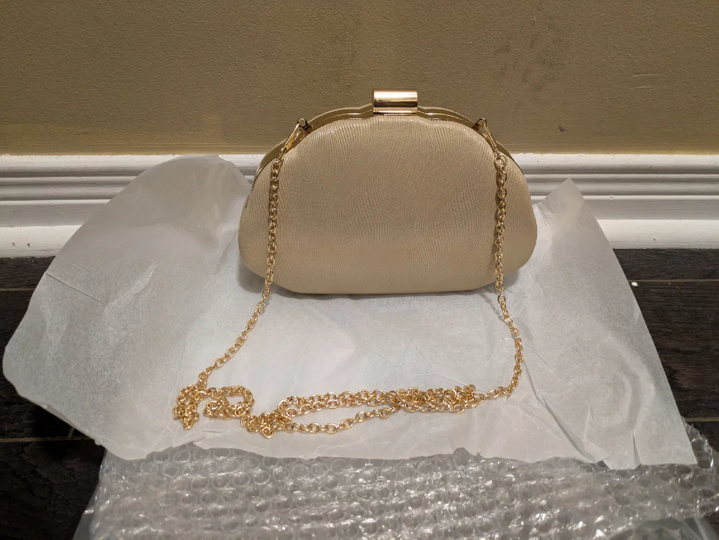brand new Gold Clutch Purse with Chain Strap image indicator(5)