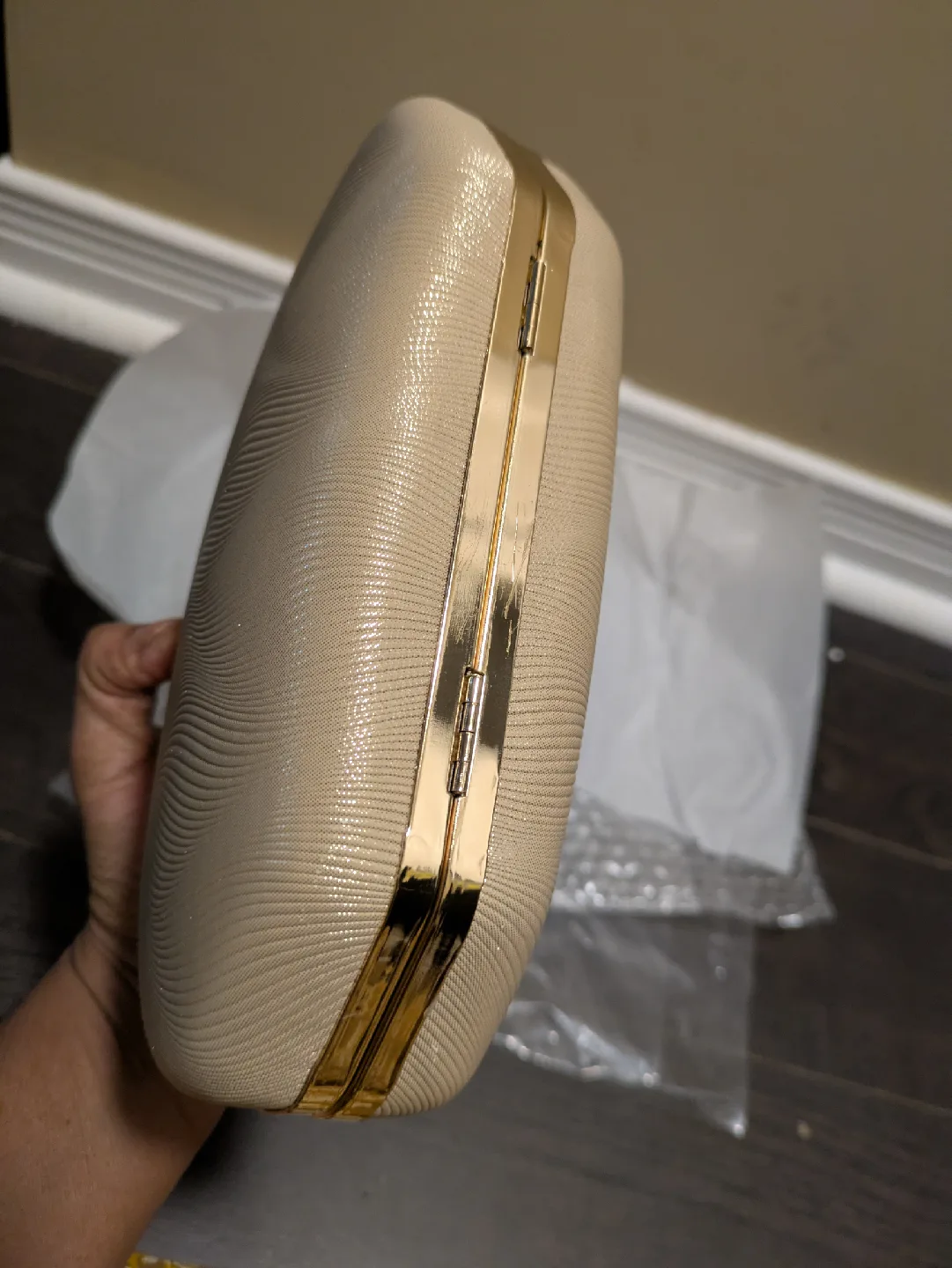 brand new Gold Clutch Purse with Chain Strap image indicator(7)