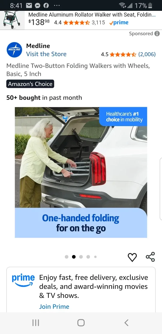 Medline Two-Button Folding Walkers with Wheels image indicator(2)