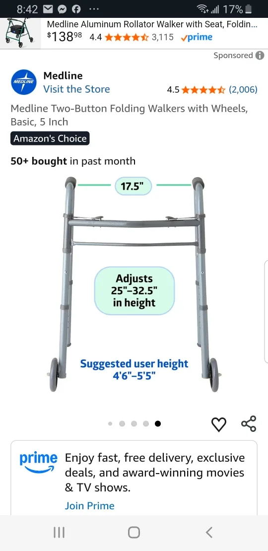 Medline Two-Button Folding Walkers with Wheels image indicator(5)