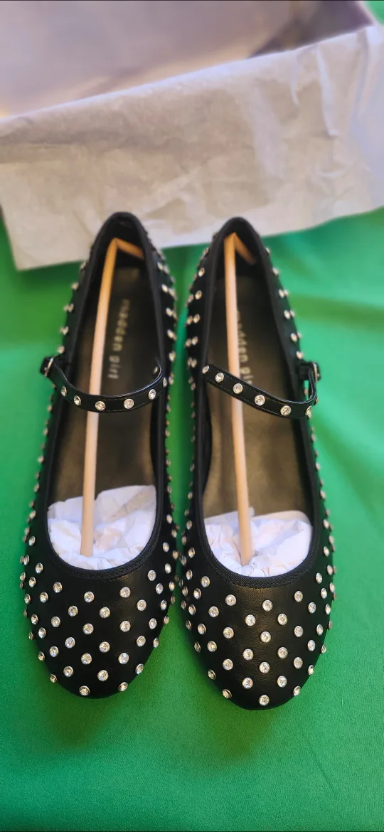 Madden Girl Black Studded Mary Jane Flats, Size 10 New in Box image indicator(4)