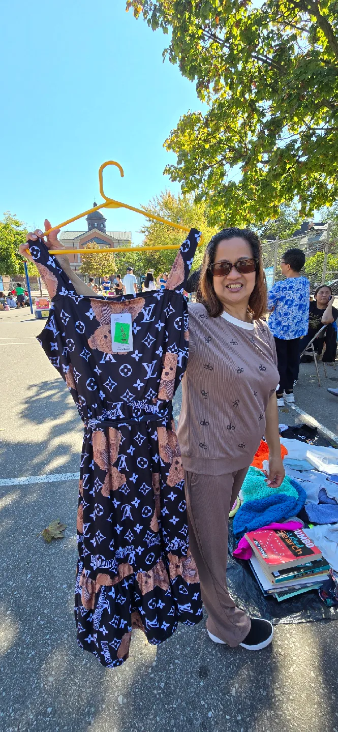 Dress with teddy bear and LV-inspired print