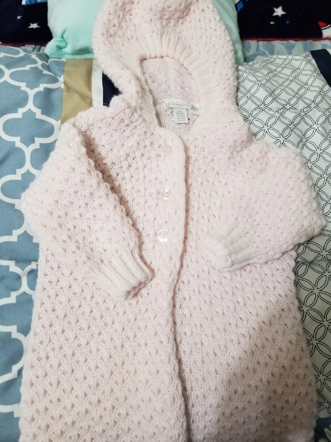 First Impressions Pink Knit Hooded Cardigan image indicator(3)
