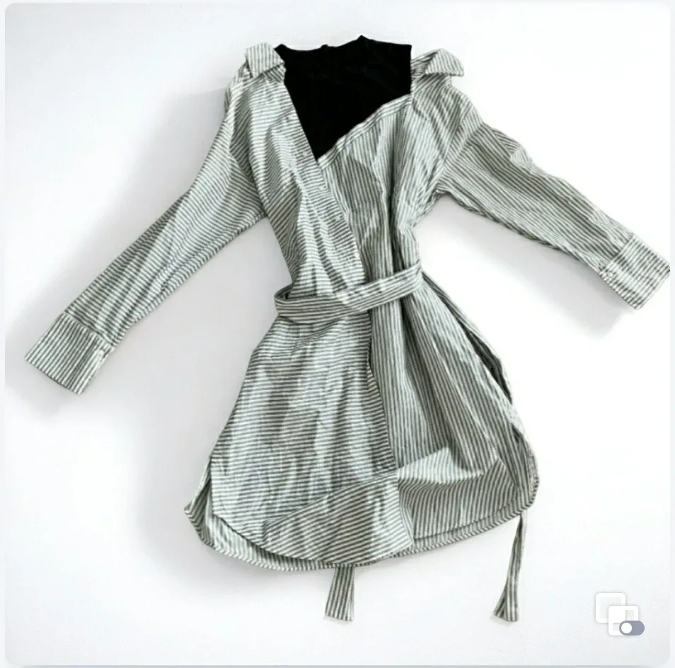 Maje Asymmetrical Striped Cold Shoulder Dress image indicator(3)