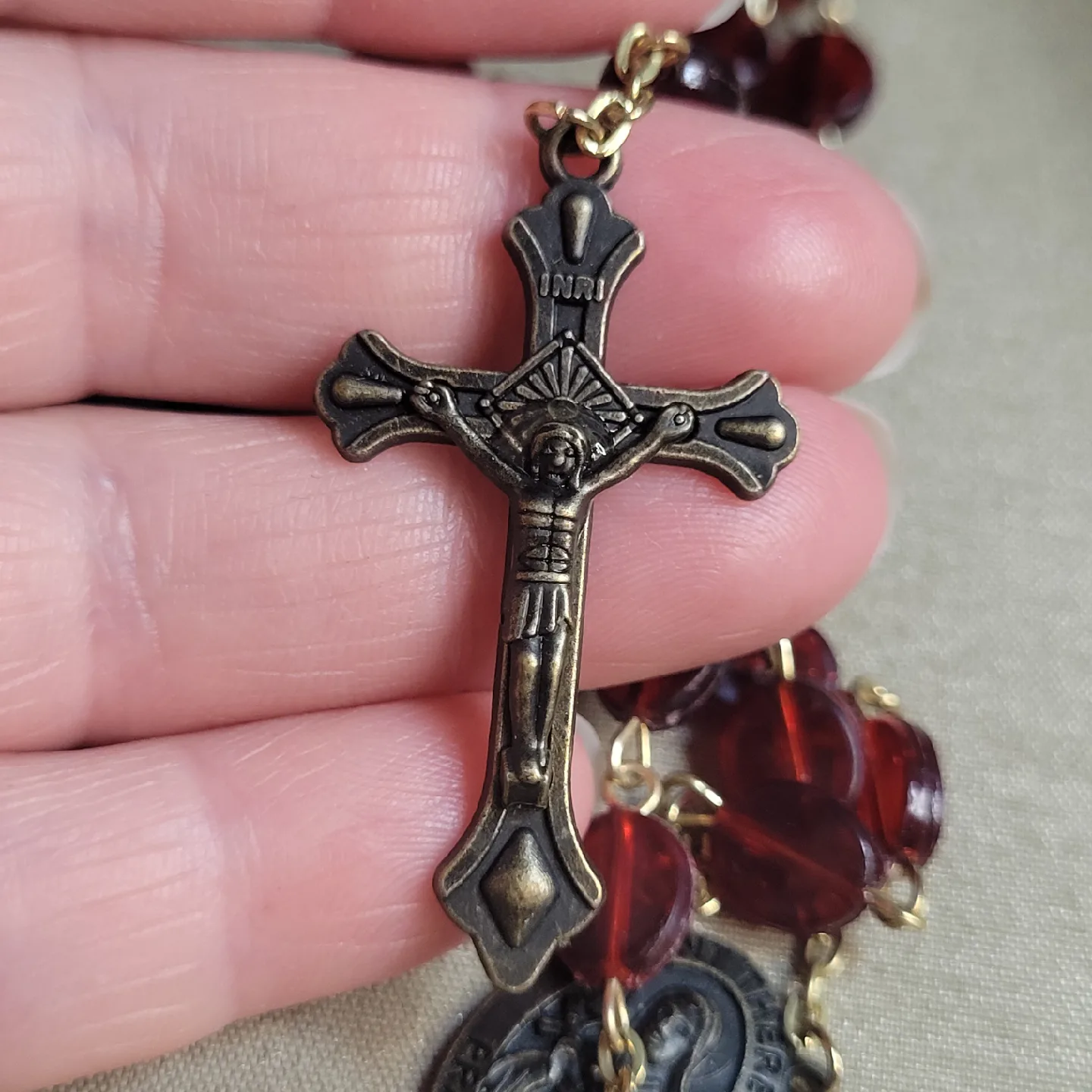 Beautiful Vintage Red Beaded  St Therese Prayer Rosary image indicator(10)