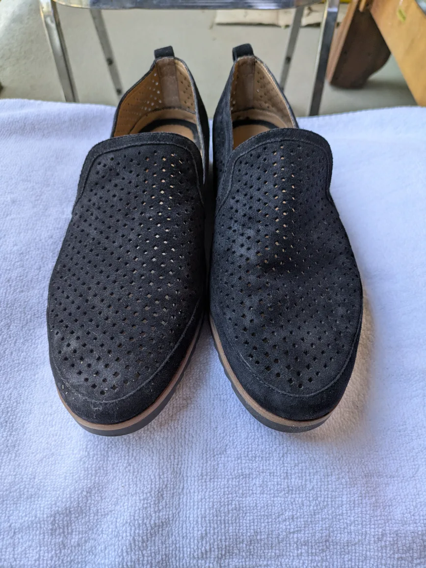 Franco Sarto Black Suede Slip-on Shoes