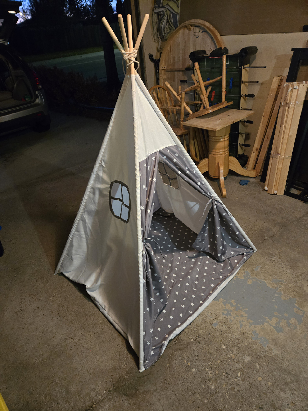 Kids Teepee Tent - Grey Star Pattern