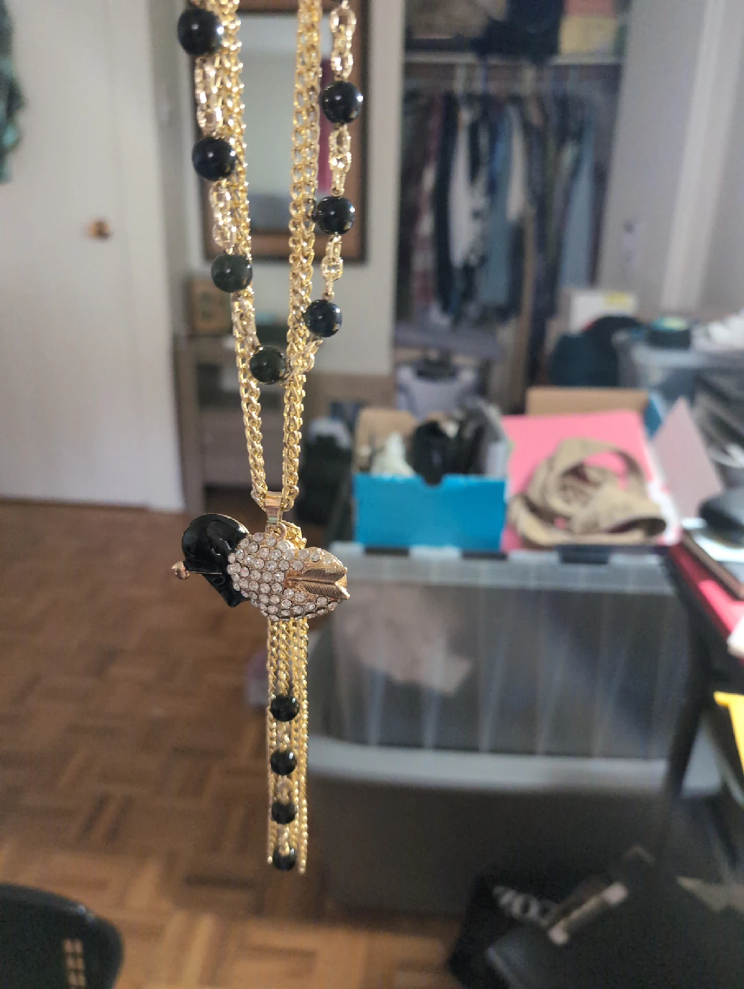 Gold Tone Double Heart Pendant Necklace