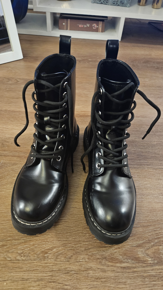 Black Lace-Up Ankle Boots, Size 39 - photo 3