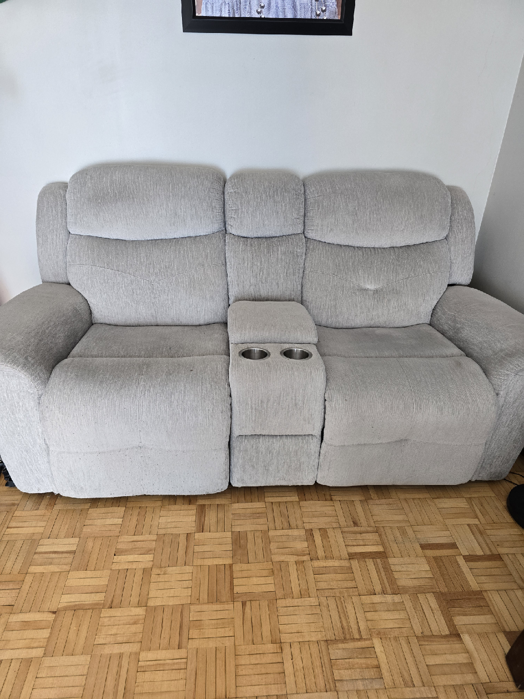 Light Grey Reclining Sofa with Cup Holders - photo 2