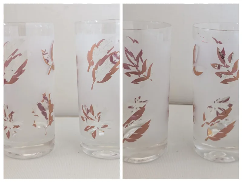 vintage Libbey frosted gold autumn leaf glass es thumbnail