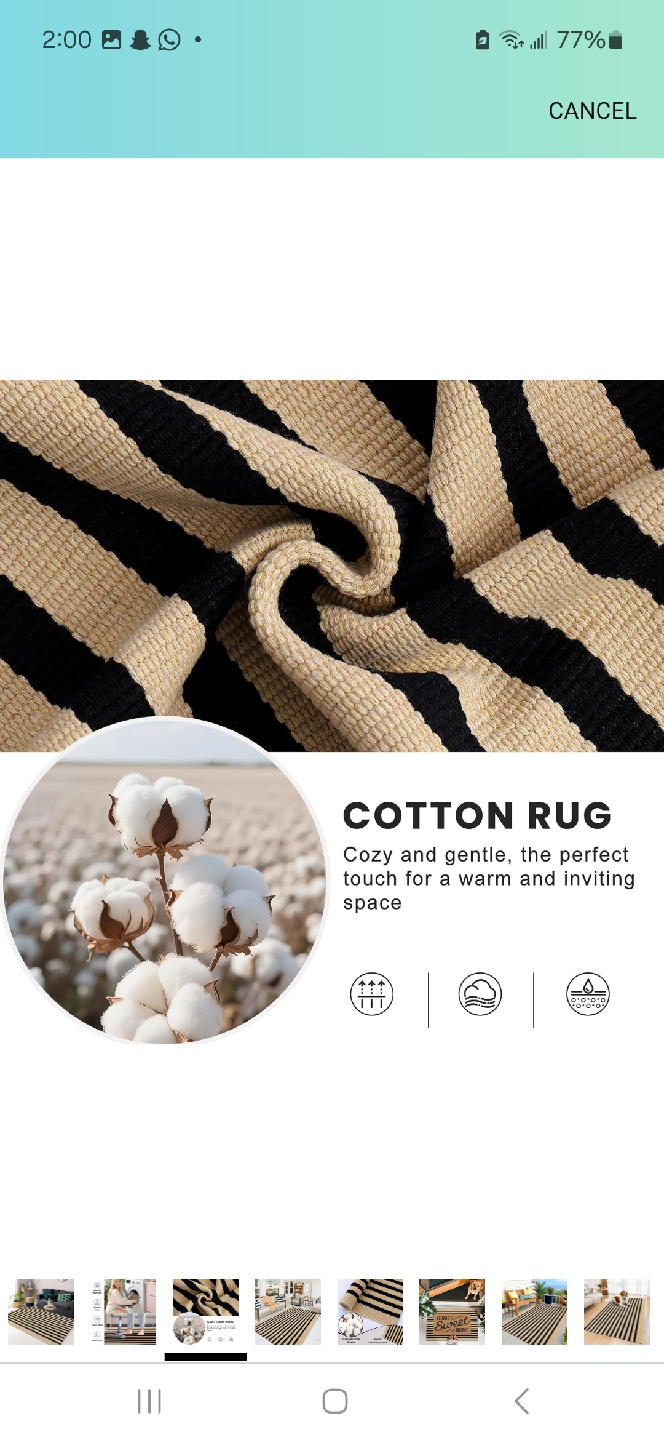 Striped Cotton Rug - Black and Beige - photo 3