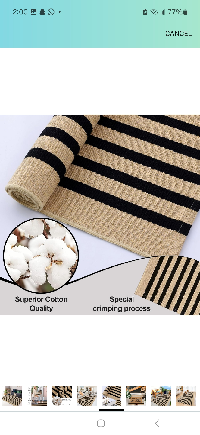 Striped Cotton Rug - Black and Beige - photo 5
