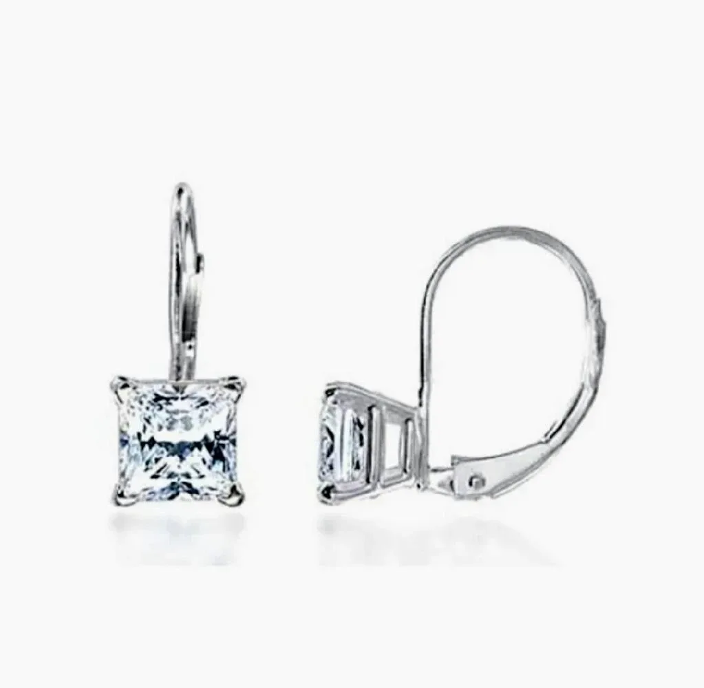 7mm Princess Cut Cz Diamond Lever Back Dangle Earrings thumbnail