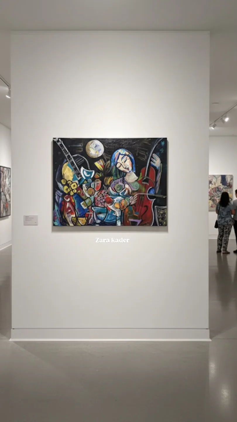 Original hand-painted painting by local artist cello player thumbnail