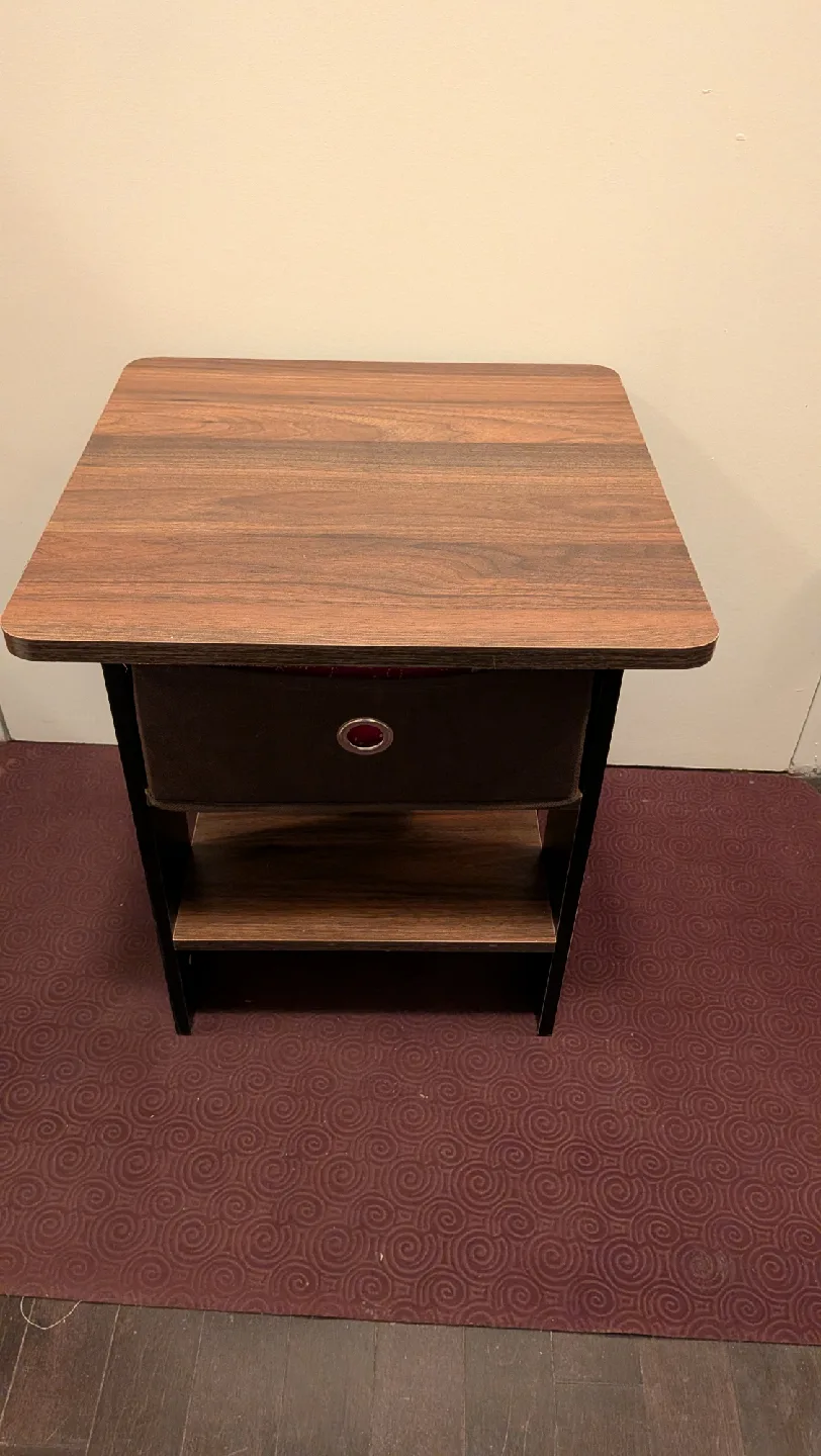 Brown Woodgrain Nightstand with Drawer thumbnail