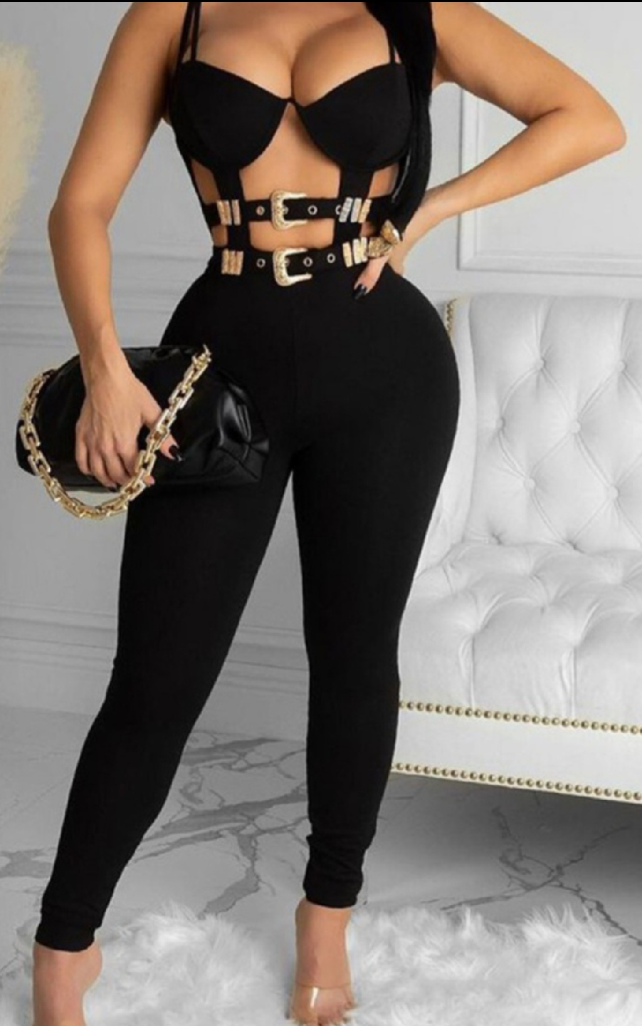 Black Jumpsuit with Buckle Detail