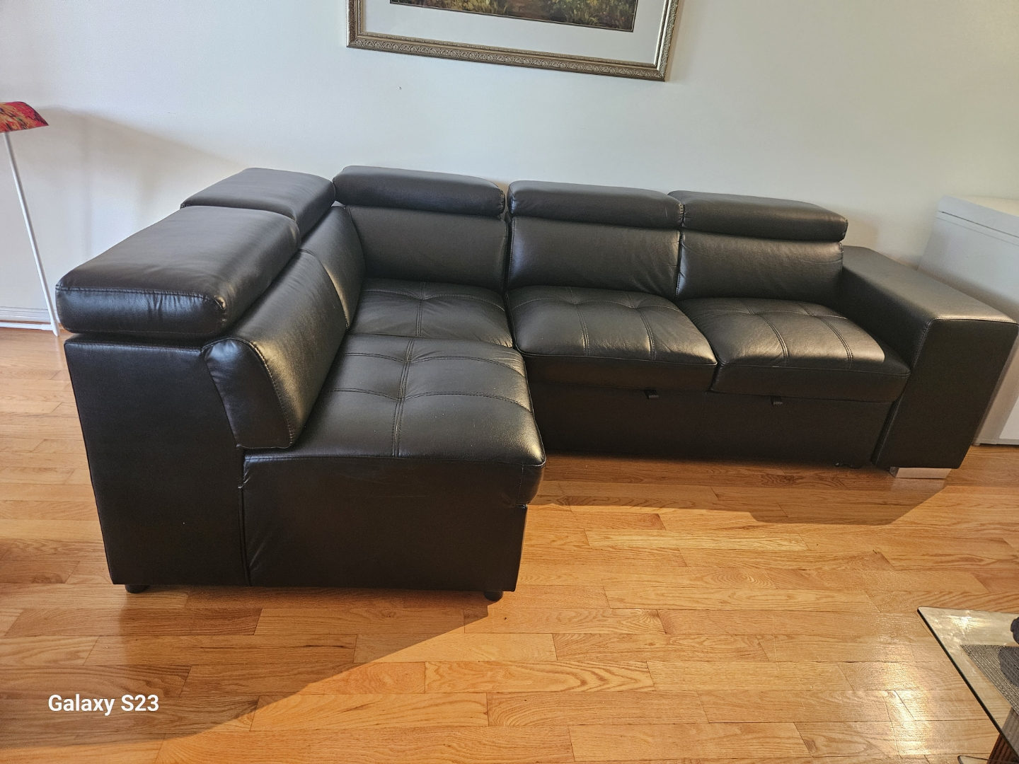 Black Leather Sectional Sofa with Storage - photo 2