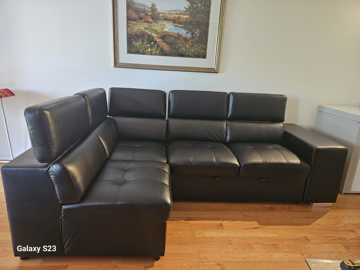 Black Leather Sectional Sofa with Storage - photo 3