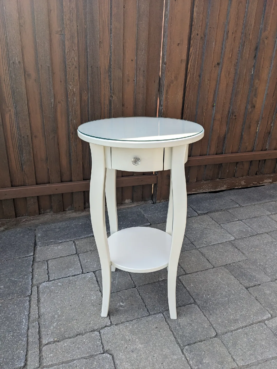 White Round Side Table with Glass Top thumbnail
