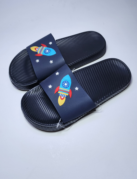 Rocket Print Navy Blue Slides Size-2 (Eu 34)