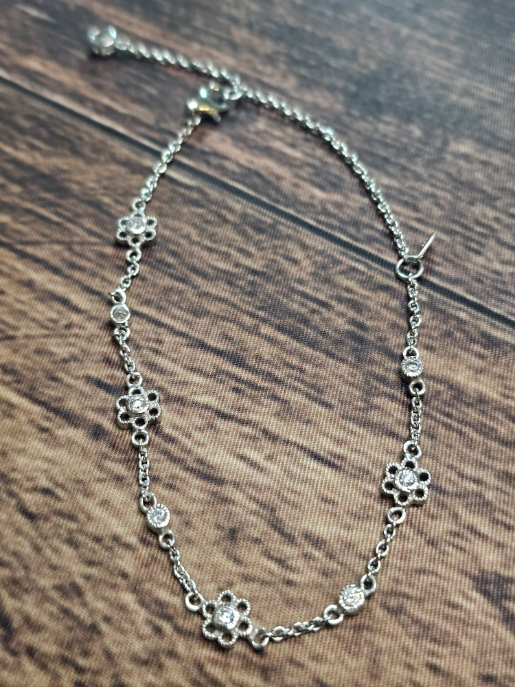 Silver Flower Link Bracelet stamped 925