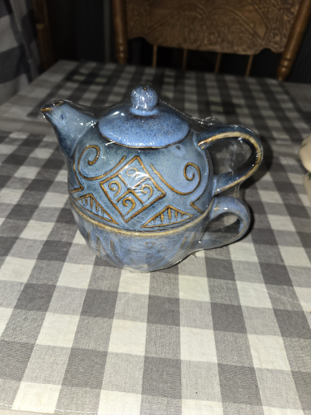 🥕  Blue Ceramic Teapot with Cup