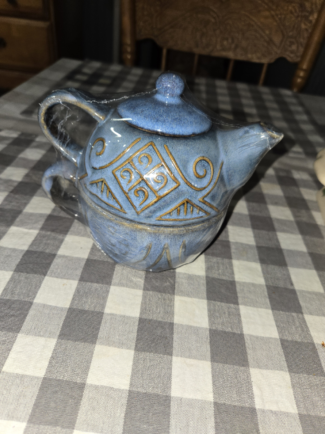 🥕  Blue Ceramic Teapot with Cup - photo 2