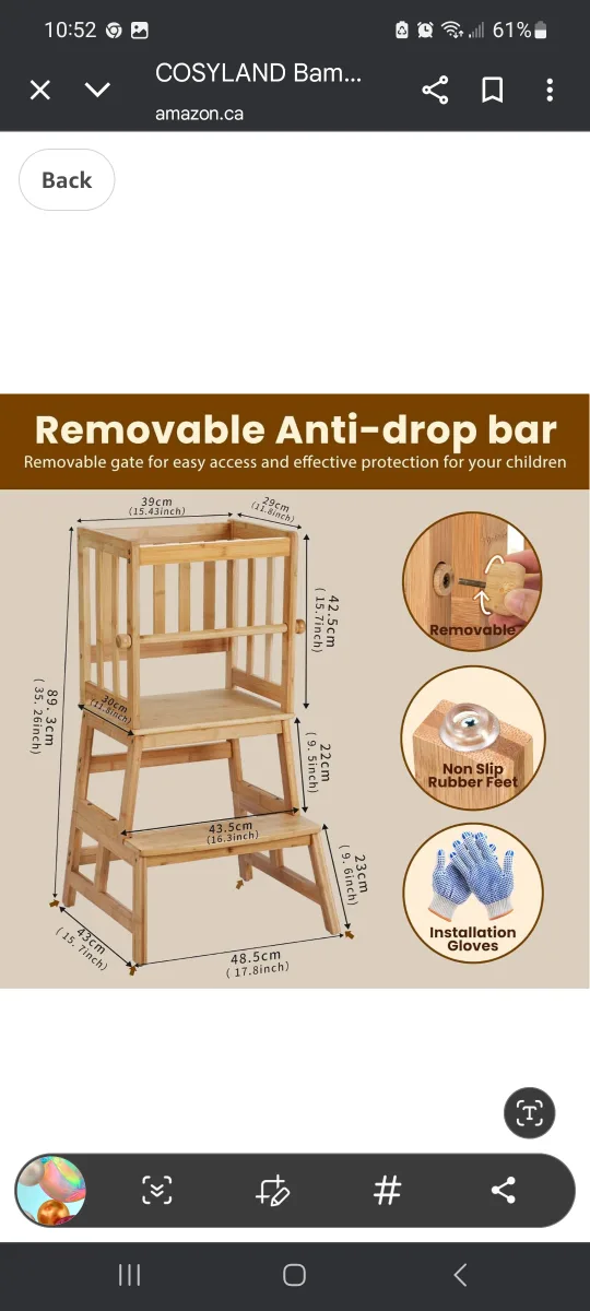 COSYLAND Bamboo Toddler Kitchen Step Stool - Natural image indicator(2)