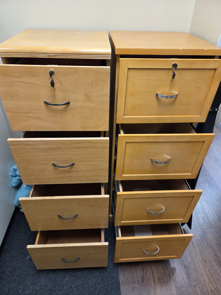 Two Wooden Filing Cabinets