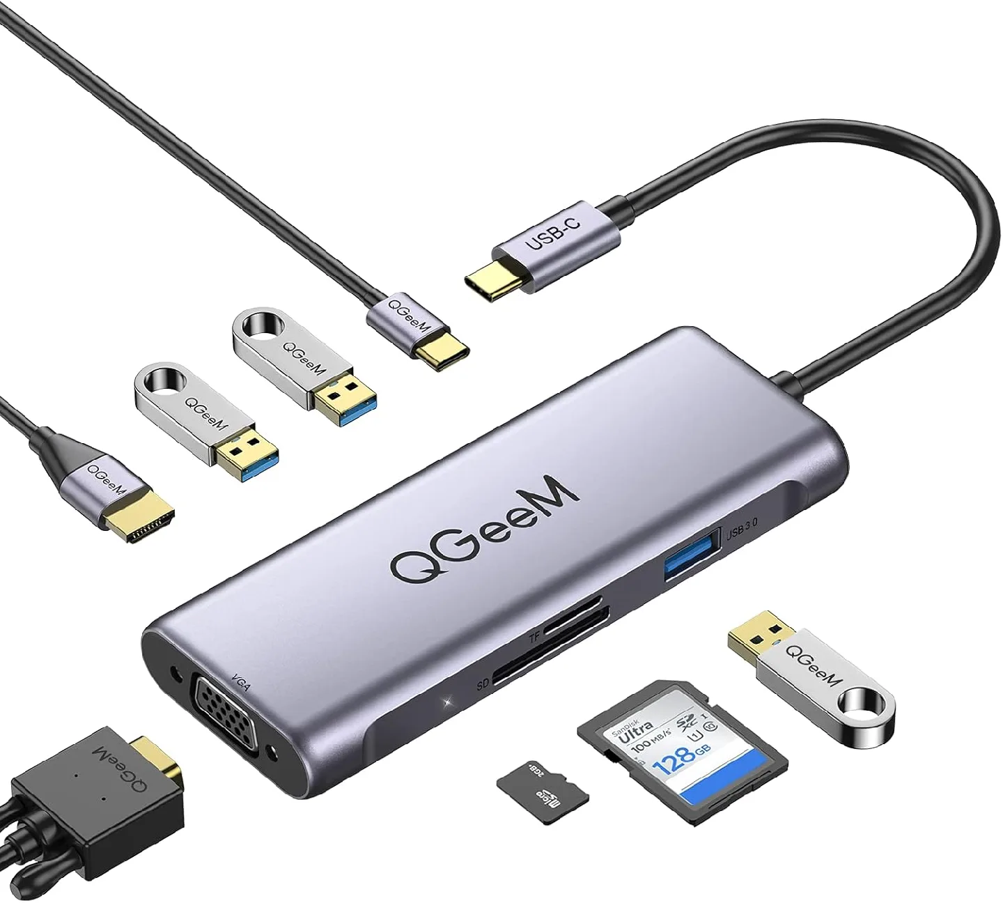 USB C Hub, QGeeM 8 in 1 USB Type-C Hub thumbnail