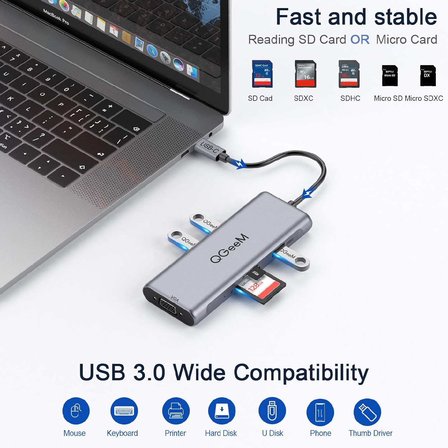 USB C Hub, QGeeM 8 in 1 USB Type-C Hub - photo 5