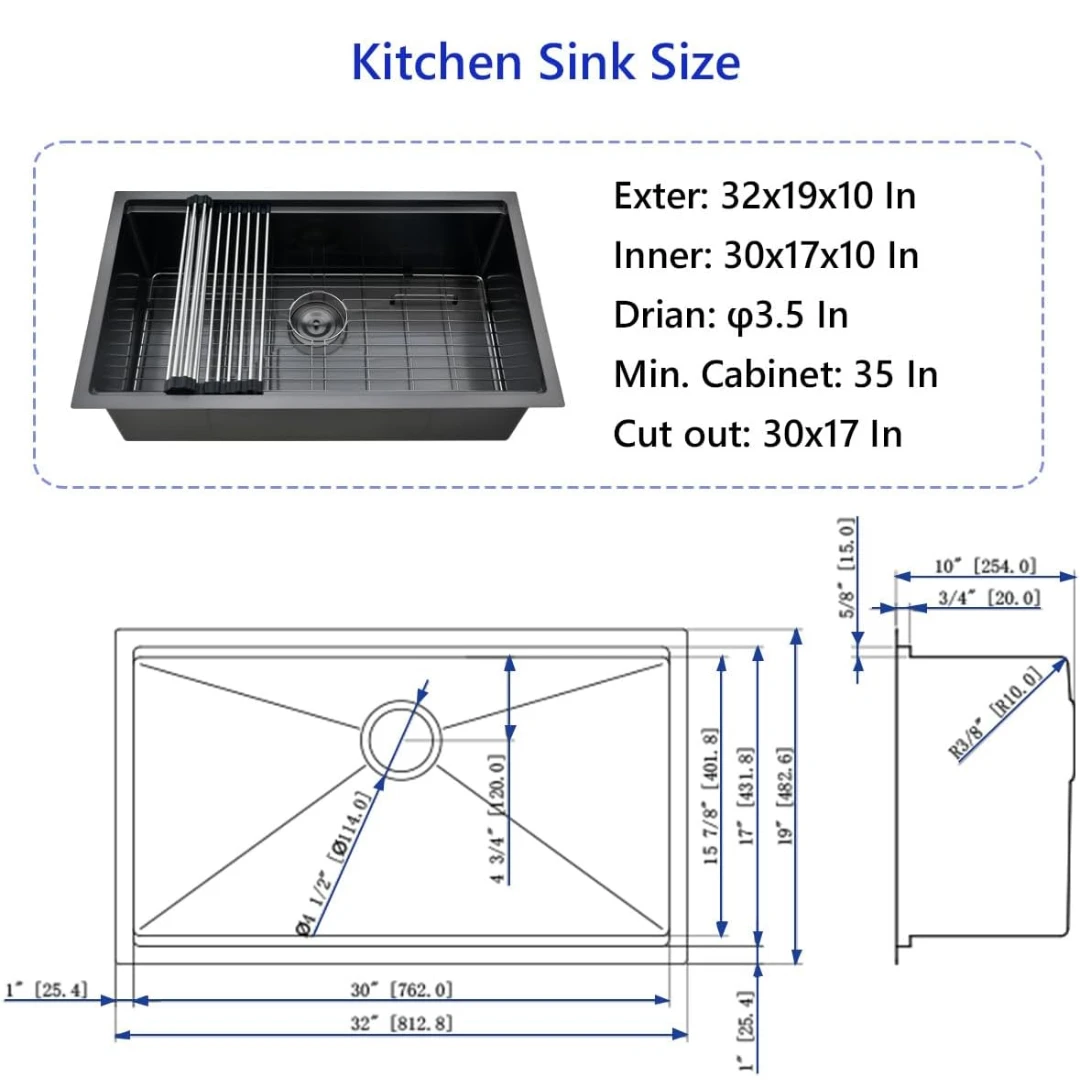 Black Kitchen Sink 32x19 inch - photo 3
