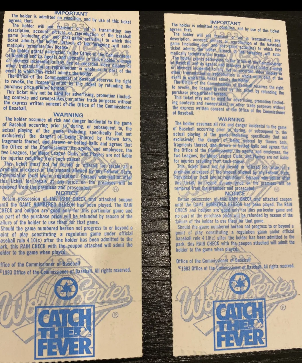 MINT CONDITION. 1993 World Series Toronto Blue Jays Ticket stubs image indicator(2)