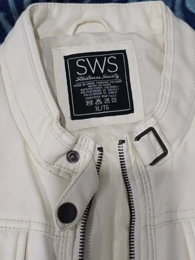 SWS Streetwear Society White Faux Leather Jacket XL image indicator(2)
