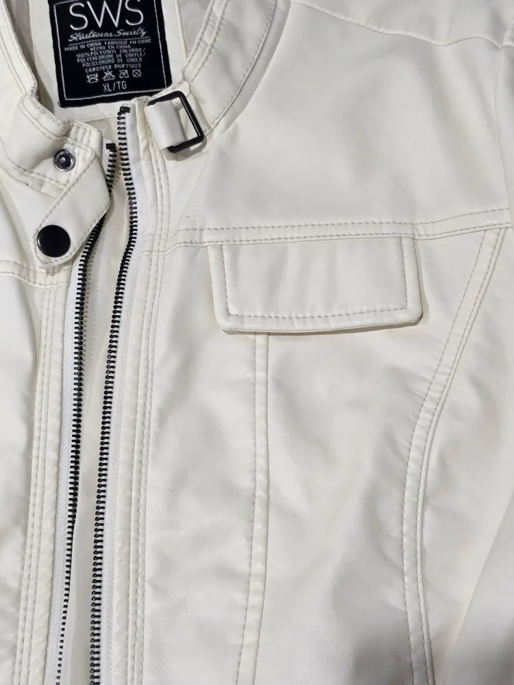 SWS Streetwear Society White Faux Leather Jacket XL image indicator(3)